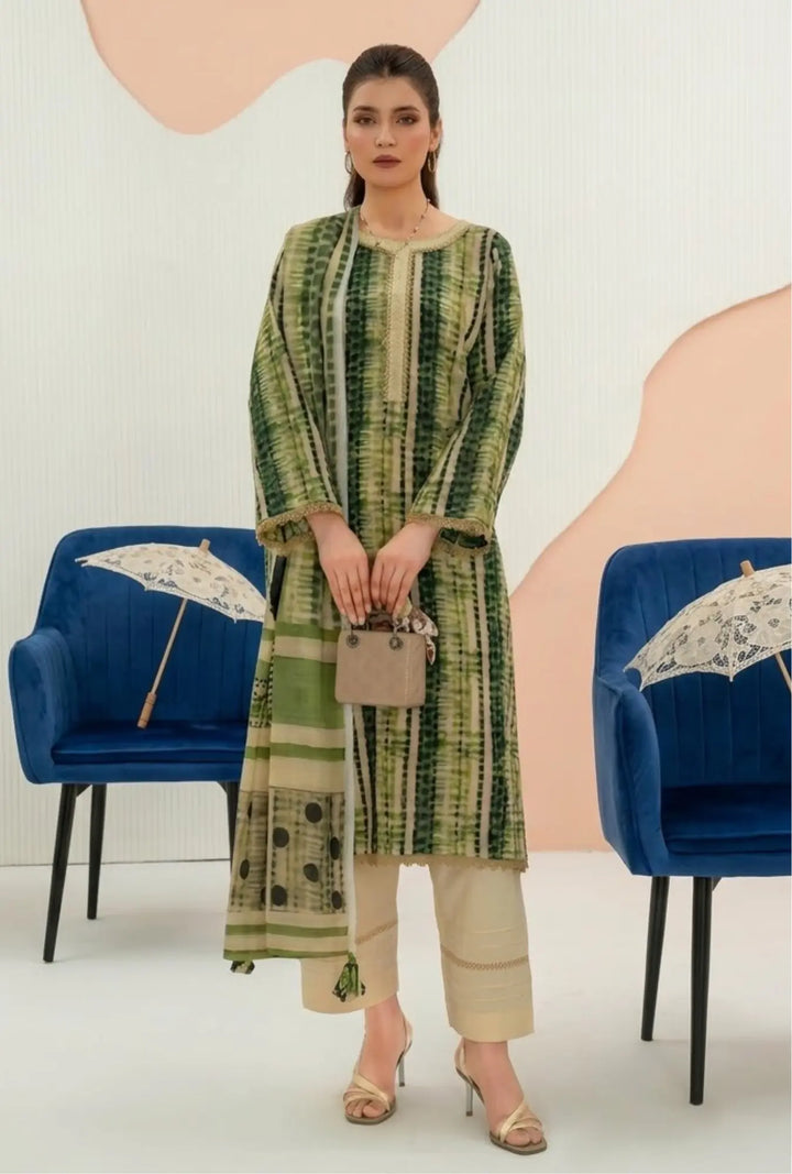 Olive Shibori Dreams  3-Piece Unstitched