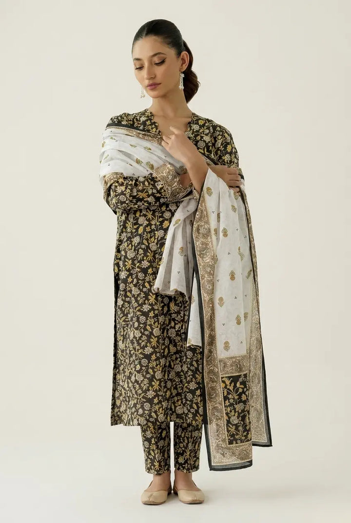 Black & Gold Printed Lawn Suit