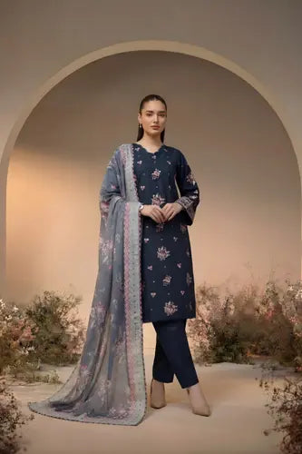 Midnight Bloom Embroidered 3-Piece Lawn Suit