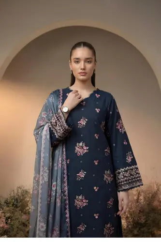 Midnight Bloom Embroidered 3-Piece Lawn Suit