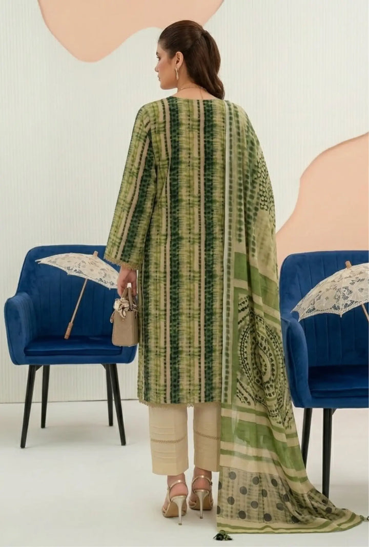 Olive Shibori Dreams  3-Piece Unstitched