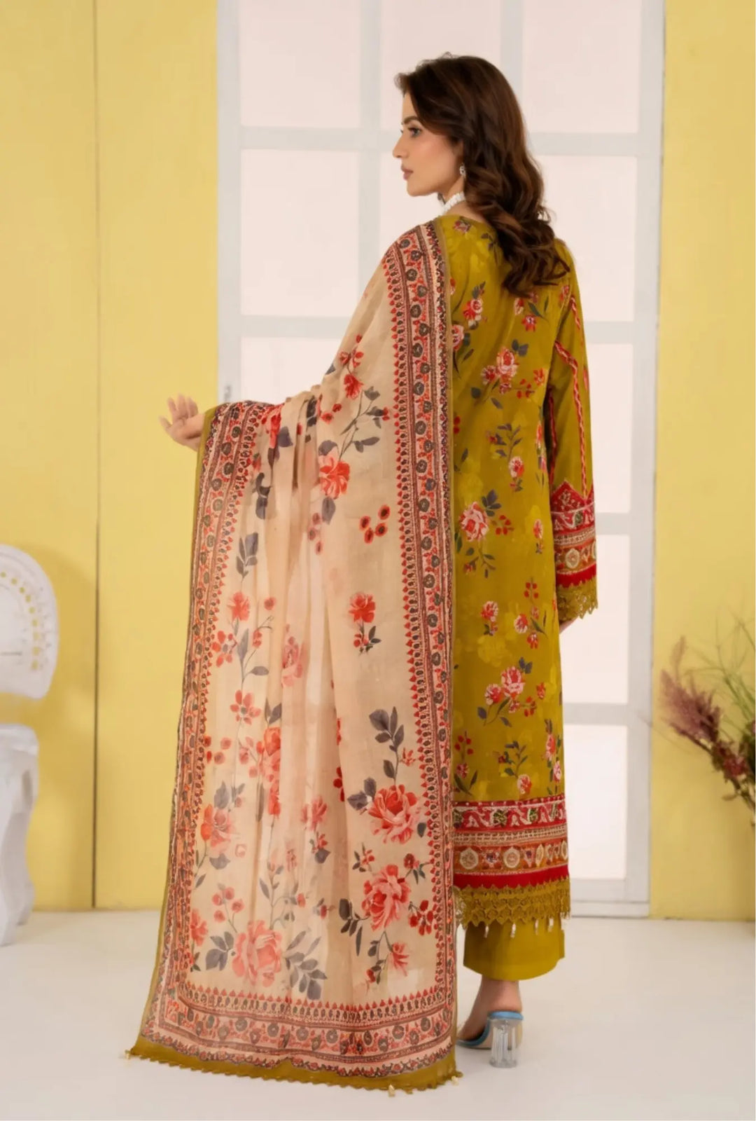Olive Meadow 3-Piece Unstitched Embroidered Lawn Suit