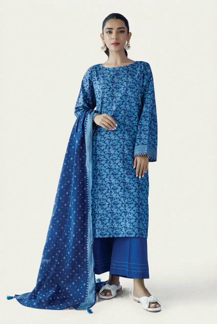 Blue Printed Pakistani Lawn Suit with Dupatta