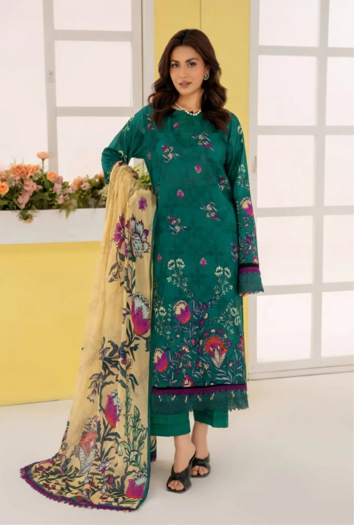 Emerald Blossom 3-Piece Unstitched Embroidered Lawn Suit
