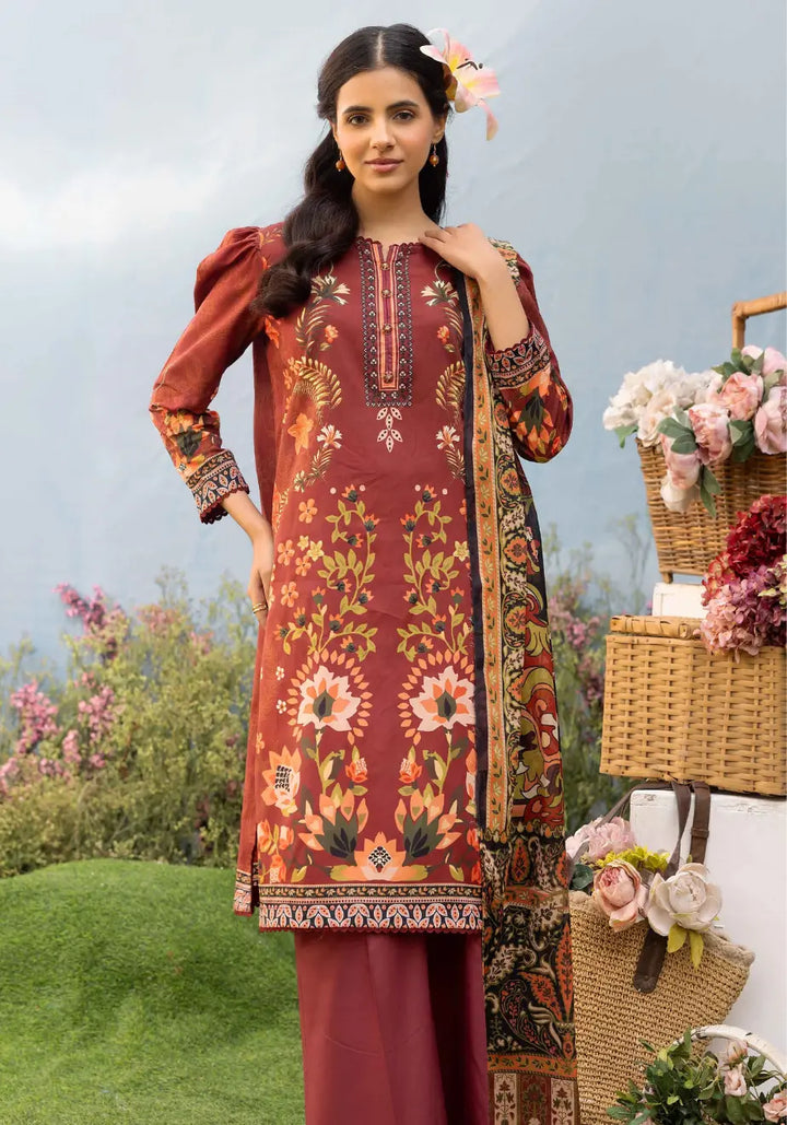 Terracotta Bloom – Premium Printed 3-Piece Unstitched Lawn Suit