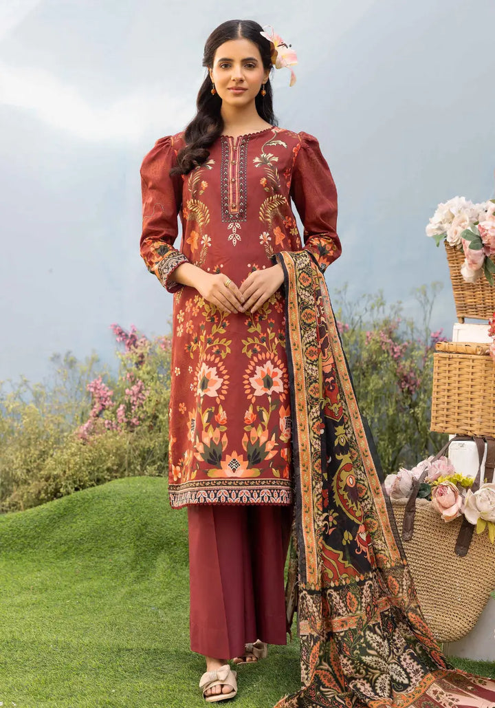 Terracotta Bloom – Premium Printed 3-Piece Unstitched Lawn Suit