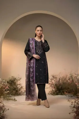 Dark Ebony Floral Embroidered Pret