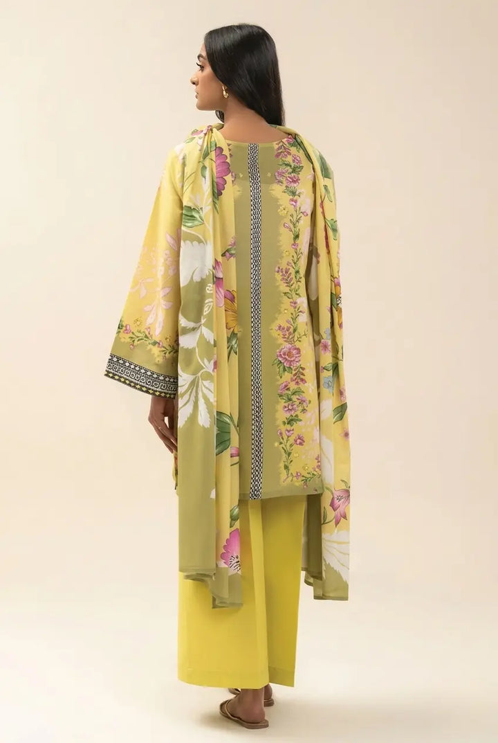 Floral Print 3-Piece Lawn Suit in Chartreuse Yellow