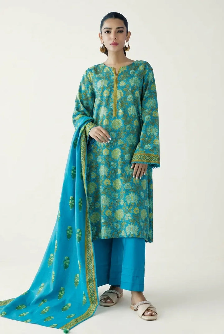 Turquoise Printed Lawn Pakistani Suit