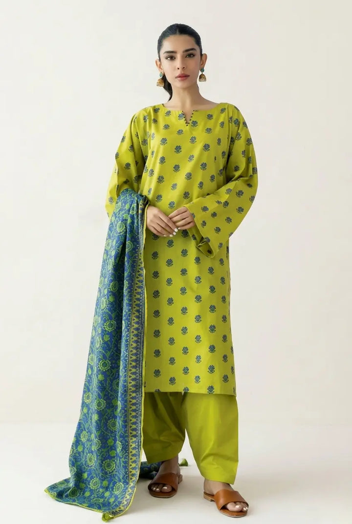 Lime Green Printed Lawn Pakistani Suit