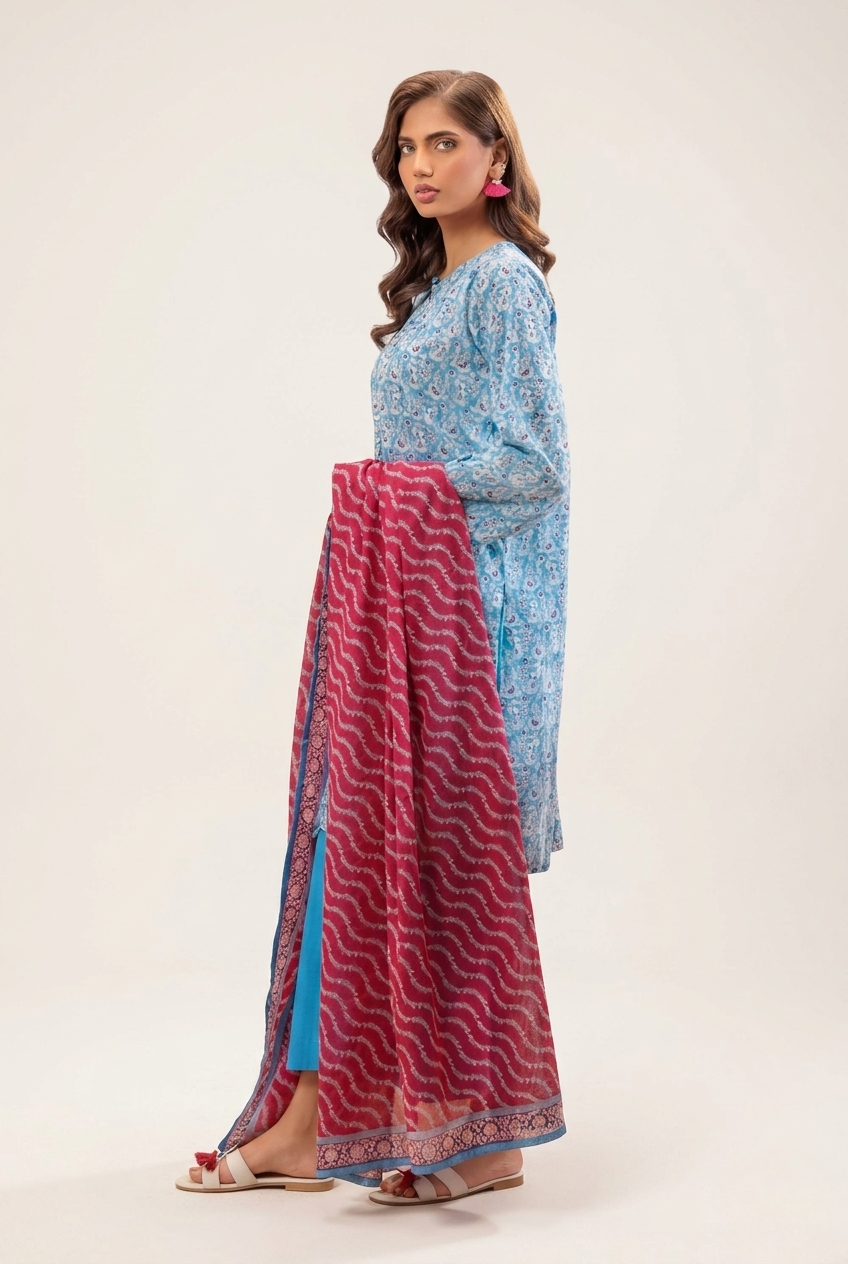 Sky Blue Printed Lawn Pakistani Suit